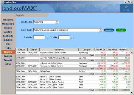 LandlordMax Property Management Report Generation