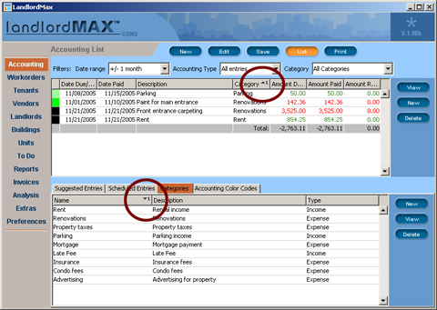 LandlordMax Property Management Software Table Column Sorting Preview