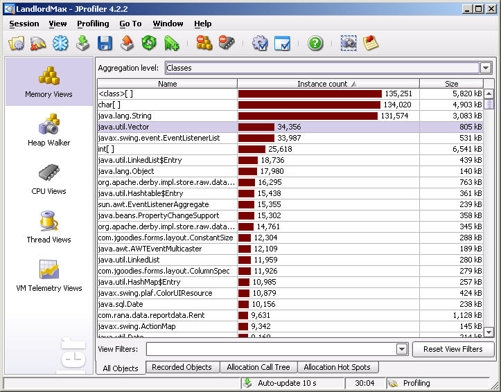 JProfiler Instance Count