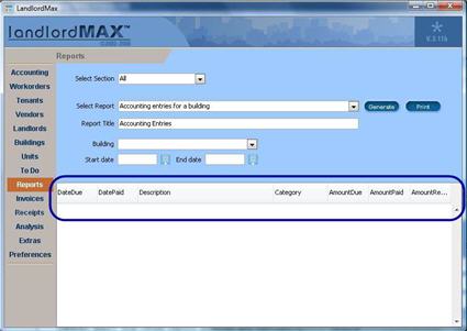 LandlordMax Property Management Software Table Headers on Vista